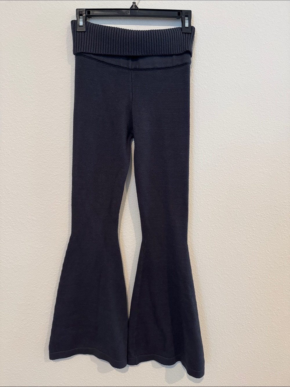 Navy Knit Flared Pants